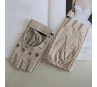 Gants de conduite en peau de mouton pour femme, style fin, non doublé, style rivet, en cuir véritable, gris, 8.5