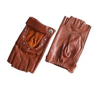 Gants de conduite en peau de mouton pour femme, style fin, non doublé, style rivet, en cuir véritable, jaune/marron, 8.5