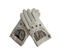 Gants de conduite en peau de mouton pour femme - Style rivet fin et non doublé, beige, 7