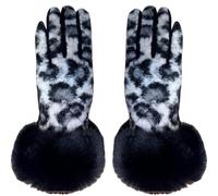 Gants De Conduite En Peau D'Hiver Pour Femme, Imprimé Léopard, Compatibles Avec Les Écrans Tactiles, Coupe-Vent, Chauds Et Protégeant Du Froid Jusqu'Au Bout Des Doigts - Tissu Éponge Blanc Et Gris