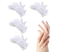 Gants de Coton, 4 Paires Gant de Main Gants Hydratants Cosmétiques Blancs avec Bracelet élastique Gants en Coton Réutilisables pour L'eczéma soin sec des Mains Coin Bijoux Check