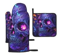 Gants de cuisine colorés résistants à la chaleur avec motif de fleurs squelettes foncées, cadeaux de cuisine pour les amateurs de cuisine, les cuisiniers et les mamans