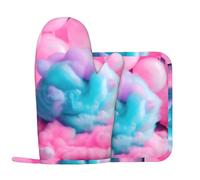 Gants de cuisine en silicone pour homme et femme Motif barbe à papa Rose