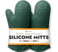 Gants de cuisine en silicone sans BPA ultra résistants à la chaleur jusqu'à 260 °C - Gants de cuisine avec doublure en coton épais - Longs maniques antidérapantes et flexibles - Vert 35 cm