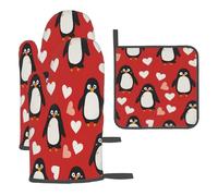 Gants de cuisine et maniques en forme de pingouins et de cocottes rouges résistants à la chaleur pour la cuisine, les grillades et la pâtisserie
