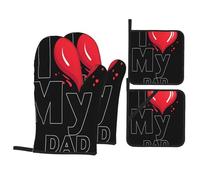 Gants De Cuisine Et Maniques J'aime Mon Papa Durable Gants De Four Antidérapant Lot De 4 pour Griller Cheminée Barbecue