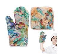 Gants De Cuisine Et Protège-Poignées - Accessoires de Cuisine Anti-Dérapants - Kit Lavable De Maniques Et Tapis De | pour Bol Four Micro-Ondes Maison Café Hôtel Boulangerie