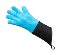 Gants de cuisine extra longs en silicone de 35,6 cm résistants à la chaleur avec poignée antidérapante, imperméables pour griller, pâtisserie et cuisine (bleu)