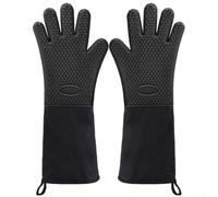 Gants de cuisine extra longs en silicone résistants à la chaleur avec doublure matelassée pour la cuisson, le grill, la cuisine, noir, 50 cm