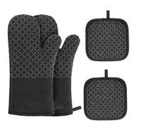 Gants de cuisine, lot de 4 gants de cuisine avec manique antidérapante et résistante à la chaleur, gants de cuisine pour barbecue, cuisson, pâtisserie, micro-ondes avec brosse en silicone (