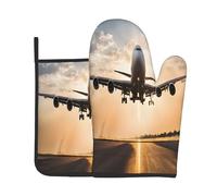 Gants de cuisine résistants à la chaleur et manique avec boucle de suspension Motif avion