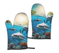 Gants de cuisine résistants à la chaleur, motif dauphins, tortue de mer, requin, pieuvre, corail, pour homme et femme