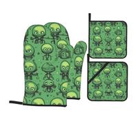 Gants de cuisson de cuisine HJFCZH Green Alien Impression Épais Pratique Anti-brûlure Isolation thermique pour la cuisine