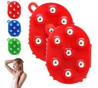 Gants de drainage lymphatique pour femme avec balle de massage portable, balle vibrante pour drainage lymphatique avec 7 billes en métal, rouleau de massage à 360 degrés pour cou, dos, jambes (rouge)