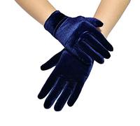Gants de fête Opéra classiques en satin pour femme - Style Audrey Hepburn 1920 - Élastiques - Taille adulte - Courts - En velours - Pour costume, bleu, taille unique