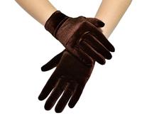 Gants de fête Opéra classiques en satin pour femme - Style Audrey Hepburn 1920 - Élastiques - Taille adulte - Courts - En velours - Pour costume, marron, taille unique