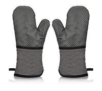 Gants de Four Anti Dérapant Silicone Gant de Cuisine Double,Mitaine Four Thermique Professionnel Résistant à la Chaleur Doux Long Coton Oven Gloves pour Cuisine Cuisson Barbecue Griller 1 Paire (Gris)