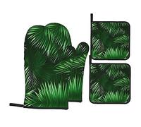 Gants de four avec motif de plantes tropicales, feuilles de palmier vertes, maniques résistants à la chaleur, coussinets chauds pour cuisine, barbecue