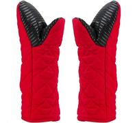 Gants de Four Double Mitaine Four,Caoutchouc Coton Gants de Barbecue Universel Gants de Cuisine Résistant à la Chaleur Long Épais Doux Oven Gloves Paire pour Cuisine Grillage Cuisson Pizza 500℉ Rouge