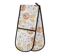 Gants de four doubles avec feuilles d'automne et citrouilles résistants à la chaleur pour barbecue, cuisine, grill, micro-ondes