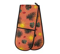 Gants de four doubles avec motif feuilles de palmier, soleil et fraise, résistants à la chaleur, matelassés, pour barbecue, pâtisserie, cuisine
