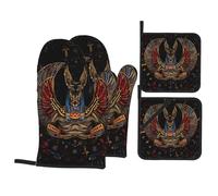 Gants De Four Et Maniques Anubis, Dieu Égyptien d'halloween Doux Kitchen Mitts Résistants À La Chaleur Gants De Cuisine pour Barbecue Grillage Set of 4