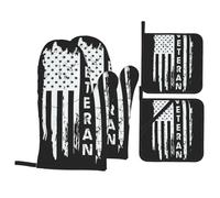 Gants De Four Et Maniques Army Veteran American Flag Résistants À La Chaleur Kitchen Mitts Antidérapant Gants De Cuisine pour Micro-Ondes Pâtisserie Set of 4