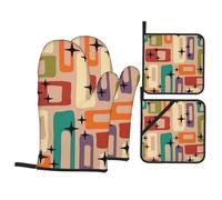 Gants De Four Et Maniques Art Atomique Moderne du Milieu du XXE Siècle Très Épais Kitchen Mitts Résistants À La Chaleur Oven Gloves pour Pâtisserie Grillage Set of 4
