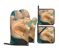 Gants De Four Et Maniques Art Mystery Print Protection Temperature Kitchen Mitts Doux Gants De Cuisine pour Micro-Ondes Cuire Set of 4