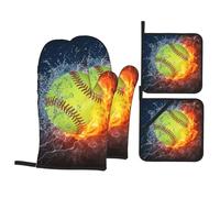 Gants De Four Et Maniques Baseball Softball Lightening Ball Antidérapant Maniques De Cuisine Doux Kitchen Mitts pour Pâtisserie Micro-Ondes Set of 4
