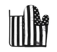 Gants De Four Et Maniques Black and White American Flag Maniques De Cuisine Antidérapant Gant De Cuisson Très Épais Kitchen Mitts pour Micro-Ondes Cuire Set of 2