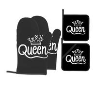 Gants De Four Et Maniques Black Queens Pattern Très Épais Gants De Cuisine Protection Temperature Gant De Cuisson pour Cuire Barbecue Set of 4