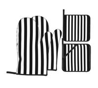 Gants De Four Et Maniques Black & White Stripe Print Très Épais Maniques De Cuisine Antidérapant Kitchen Mitts pour Micro-Ondes Grillage Set of 4