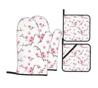 Gants De Four Et Maniques Cherry Bloom Flowers Doux Oven Gloves Protection Temperature Kitchen Mitts pour Barbecue Cuire Set of 4