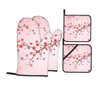 Gants De Four Et Maniques Cherry Bloom Résistants À La Chaleur Maniques De Cuisine Protection Temperature Gant De Cuisson pour Barbecue Cuire Set of 4