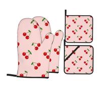 Gants De Four Et Maniques Cherry Pink Antidérapant Maniques De Cuisine Doux Kitchen Mitts pour Micro-Ondes Pâtisserie Set of 4