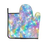 Gants De Four Et Maniques Colorful Glitter Stars Gant De Cuisson Doux Oven Gloves Antidérapant Gants De Cuisine pour Barbecue Grillage Set of 2