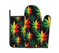 Gants De Four Et Maniques Colourful Marijuana Leafs Gant De Cuisson Antidérapant Kitchen Mitts Doux Maniques De Cuisine pour Micro-Ondes Grillage Set of 2