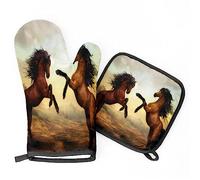 Gants De Four Et Maniques Cuisine Animaux De Cheval Gants De Four Imprimer 1 Cuisson Gant À Four + 1 Manique Résistant À La Chaleur Ensemble De Cuisine avec, pour Micro-Ondes, Cuisson