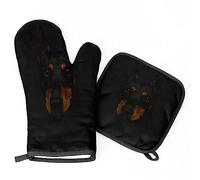 Gants De Four Et Maniques Cuisine Chien Dobermann Pinscher Ensemble De Cuisine avec Imprimer Gants De Four Résistant À La Chaleur 1 Cuisson Gant À Four + 1 Manique, pour Four, Griller