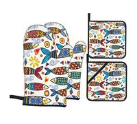 Gants De Four Et Maniques Cuisine Modèle Portugais Lumineux Et Étonnant De Sardines Ornementales Et D'Éléments Graphiques Imprimer Gants De Four Et Maniques Maniques, pour Barbecue, Cuisson