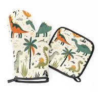 Gants De Four Et Maniques Cute Dinosaur Gants De Cuisine Résistants À La Chaleur Maniques De Cuisine Antidérapant Kitchen Mitts pour Micro-Ondes Grillage Set of 2