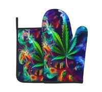 Gants De Four Et Maniques Feuilles De Marijuana 2Pcs Maniques De Cuisine | très épais gants de cuisine et maniques Antidérapant Oven Gloves Pour Barbecue Cuire Micro-Ondes