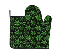 Gants De Four Et Maniques Feuilles De Marijuana 2Pcs Oven Gloves | Imperméables Kitchen Mitts très épais Maniques Cuisine Pour Cuire Barbecue pâtisserie