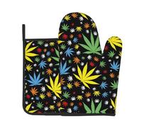 Gants De Four Et Maniques Feuilles De Marijuana 2Pcs Oven Gloves | très épais Maniques Cuisine Imperméables Kitchen Mitts Pour Barbecue Cuire pâtisserie