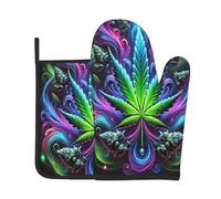 Gants De Four Et Maniques Feuilles De Marijuana Psychédéliques 2Pcs | très épais maniques de cuisine Antidérapant Maniques Cuisine Pour Grillage Cuire Barbecue
