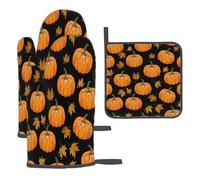 Gants De Four Et Maniques Feuilles D'Érable, Oranges, Citrouilles Kitchen Mitts Protection Temperaturegant De Cuisson Résistants À La Chaleur pour Micro-Ondes Barbecue 3Pcs
