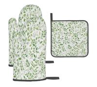 Gants De Four Et Maniques Feuilles Vertes Gant De Cuisson Résistants À La Chaleuroven Gloves Très Épais pour Barbecue Micro-Ondes 3Pcs