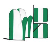 Gants De Four Et Maniques Flag of Nigeria Print Antidérapant Kitchen Mitts Protection Temperature Oven Gloves pour Cuire Micro-Ondes Set of 4