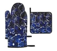 Gants De Four Et Maniques Glow in The Dark Print Gant De Cuisson Résistants À La Chaleur Kitchen Mitts Protection Temperature Gants De Cuisine pour Pâtisserie Micro-Ondes Grillage 3Pcs